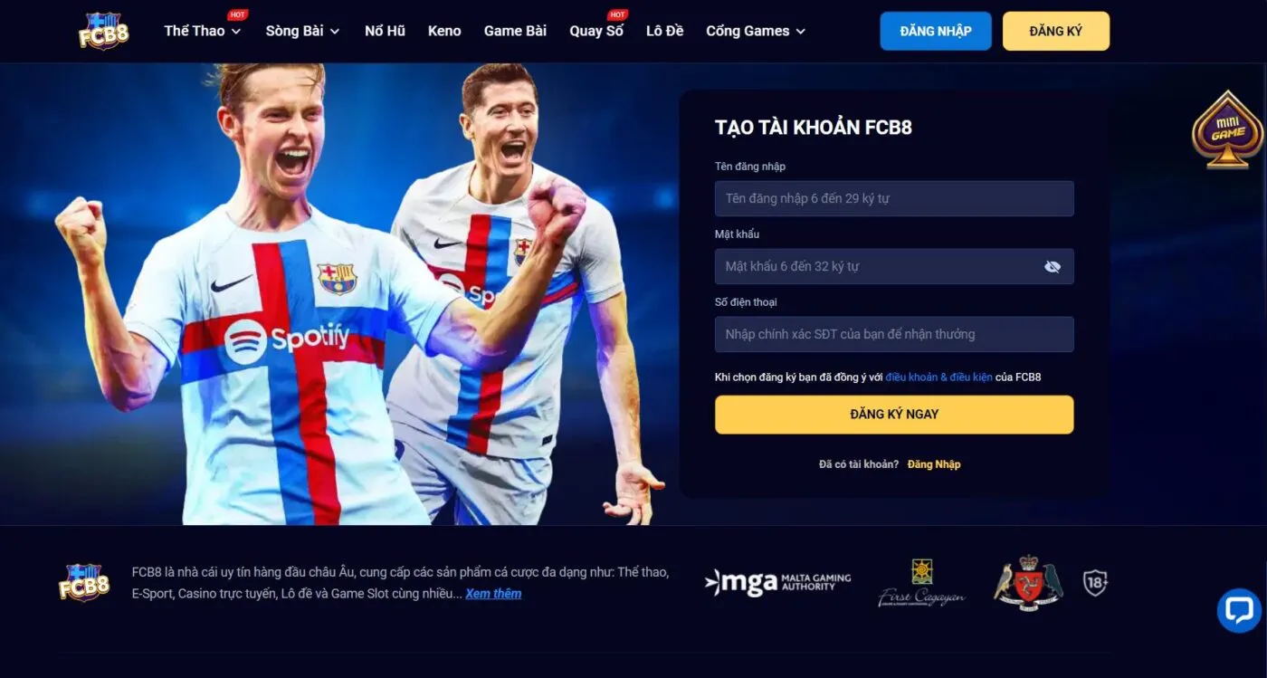 Hướng dẫn hội viên lập tài khoản cược FCB8 mới